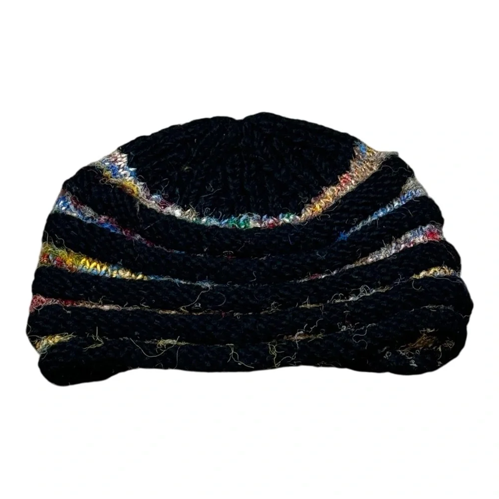 Handmade Wool Knit Beanie Ribbed Hippie Boho Space Dye Hat